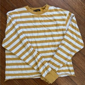 Brandy Melville Mustard and White Striped Tee